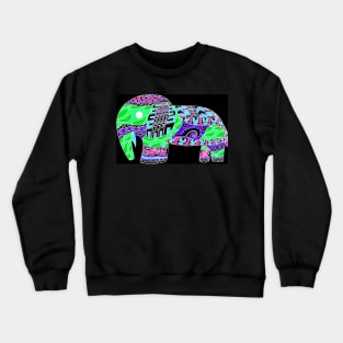 dark tribal elephant ecopop totonac pattern art green mustard wallpaper Crewneck Sweatshirt